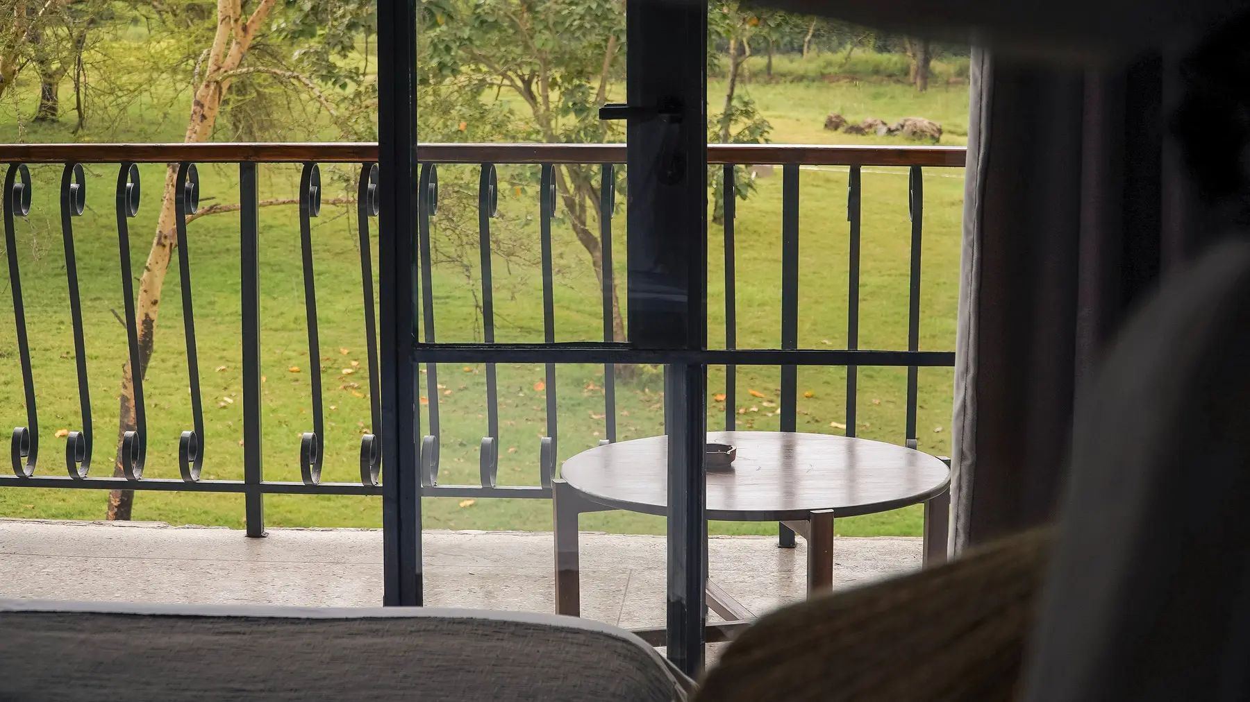 Balcony view over the manicured grounds