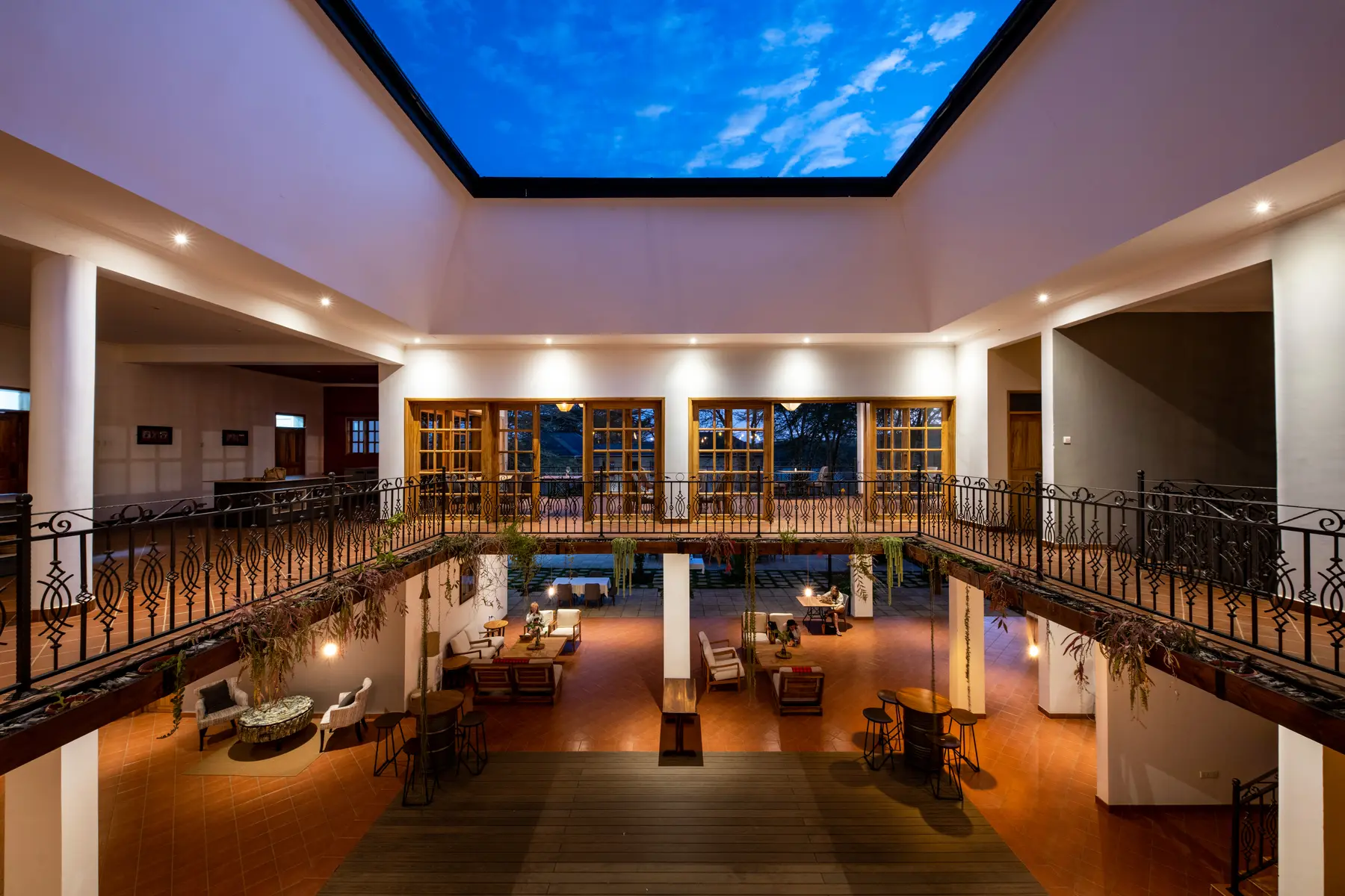 Double-height lounge with skylight