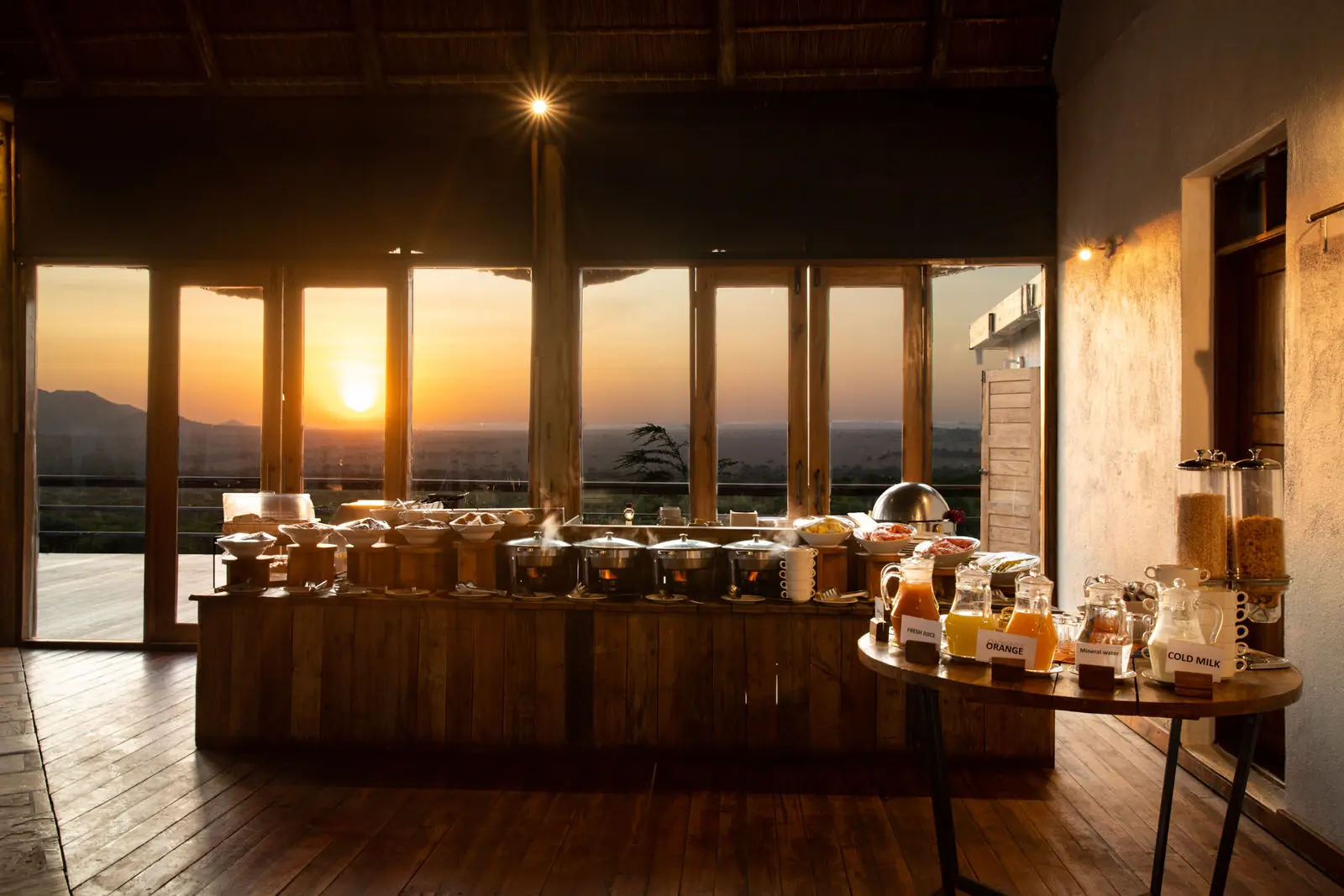 Breakfast buffet with sunrise views
