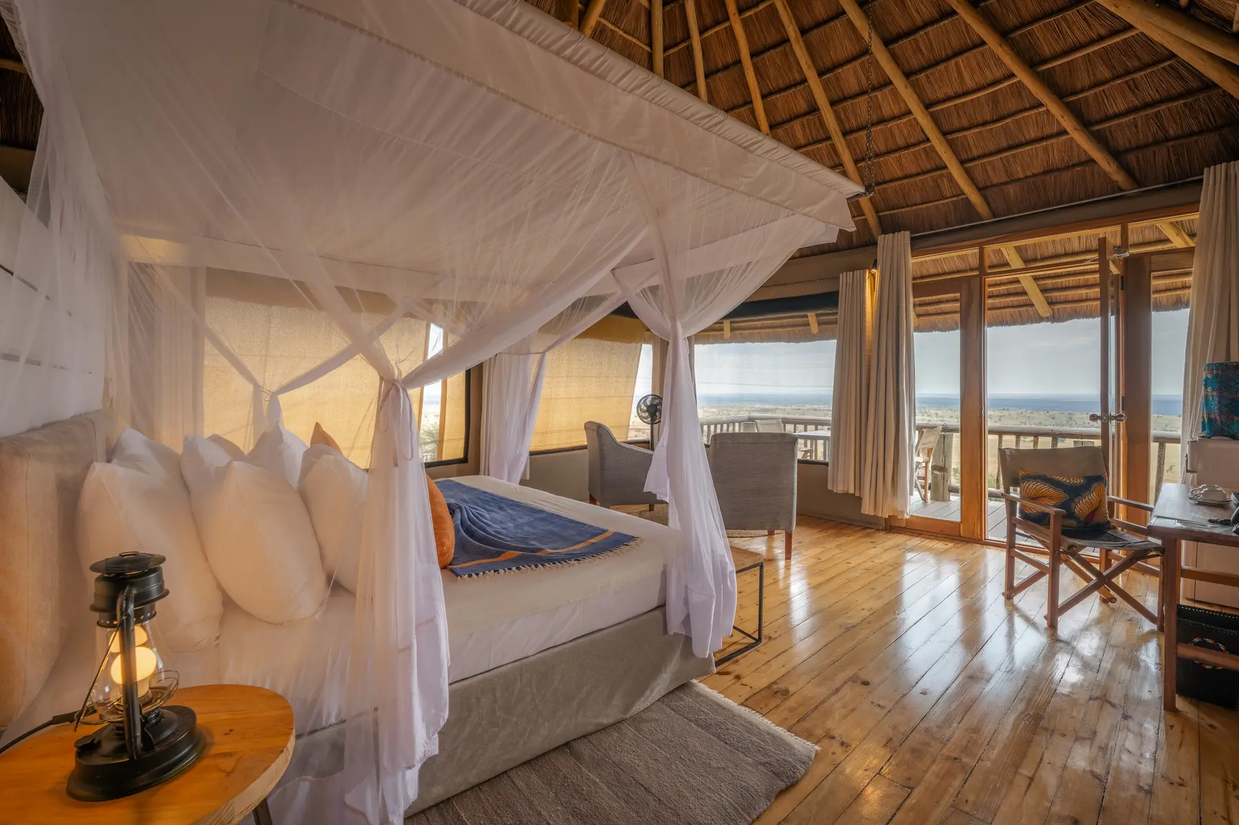 Tent interior opening onto the private terrace