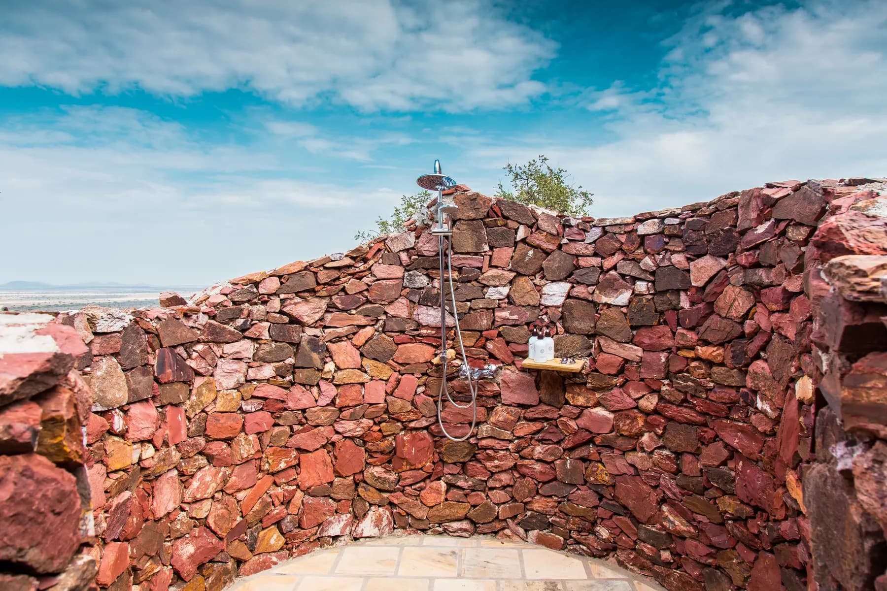 Stone-walled outdoor shower