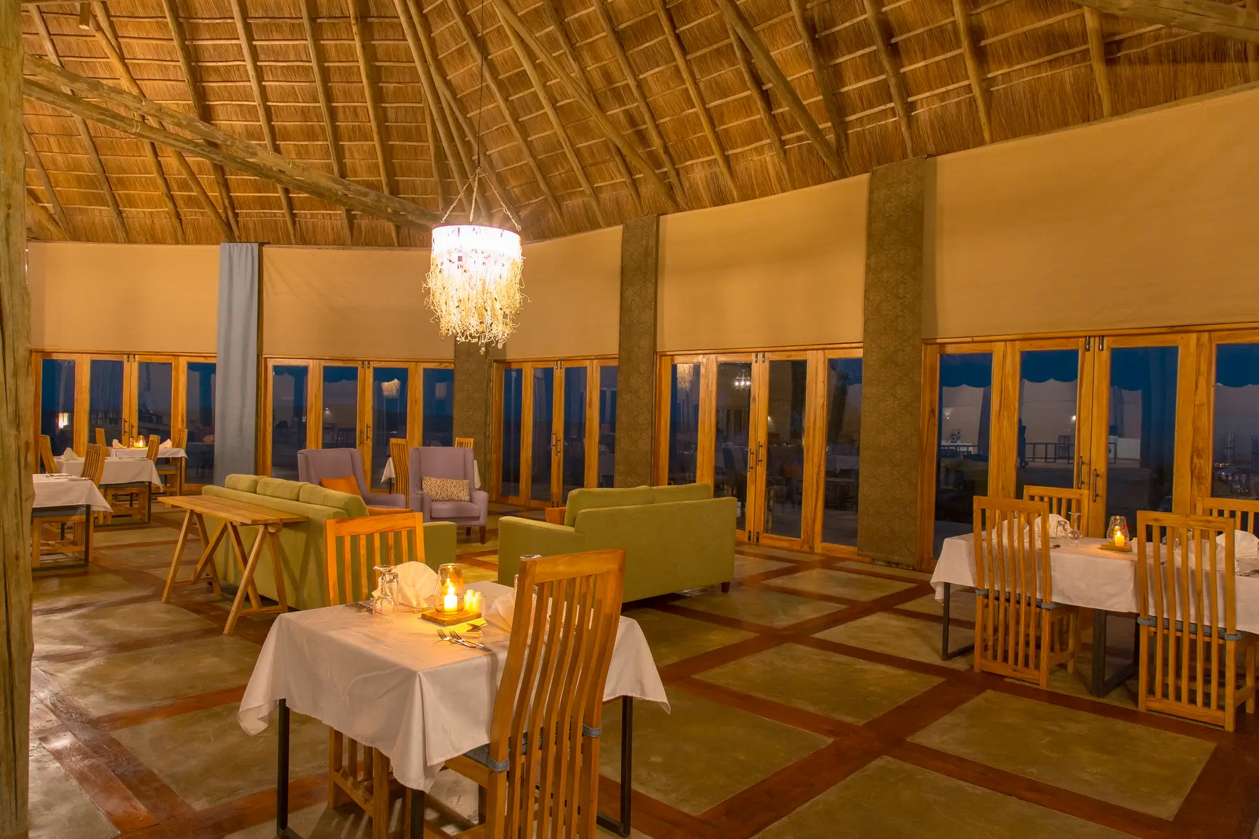 Restaurant and lounge with panoramic windows